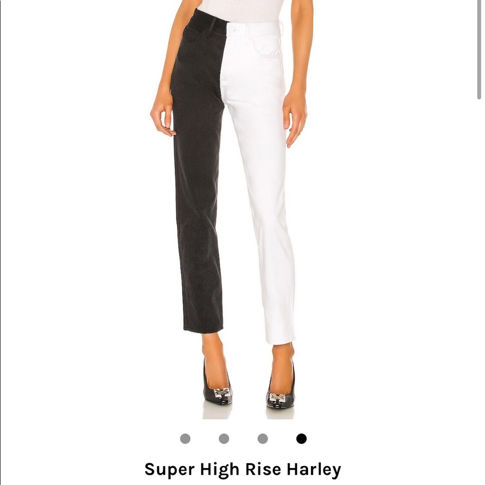Lovers and Friends High Rise Harley half Black half White Straight denim Pant 28
